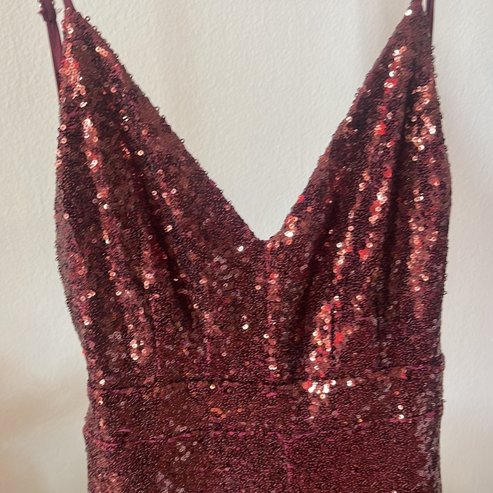 L’Atiste Backless Open Back Sequin Full length Maxi Dress-Burgundy Dark Red L - Picture 7 of 11